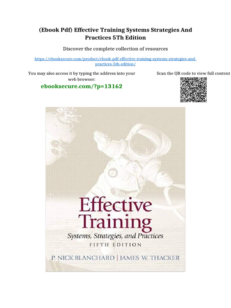 (eBook PDF) Effective Training Systems Strategies and Practices 5th ...