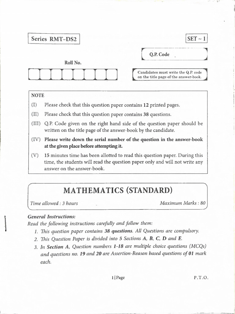 Std. 10 Maths (Set-1) | PDF