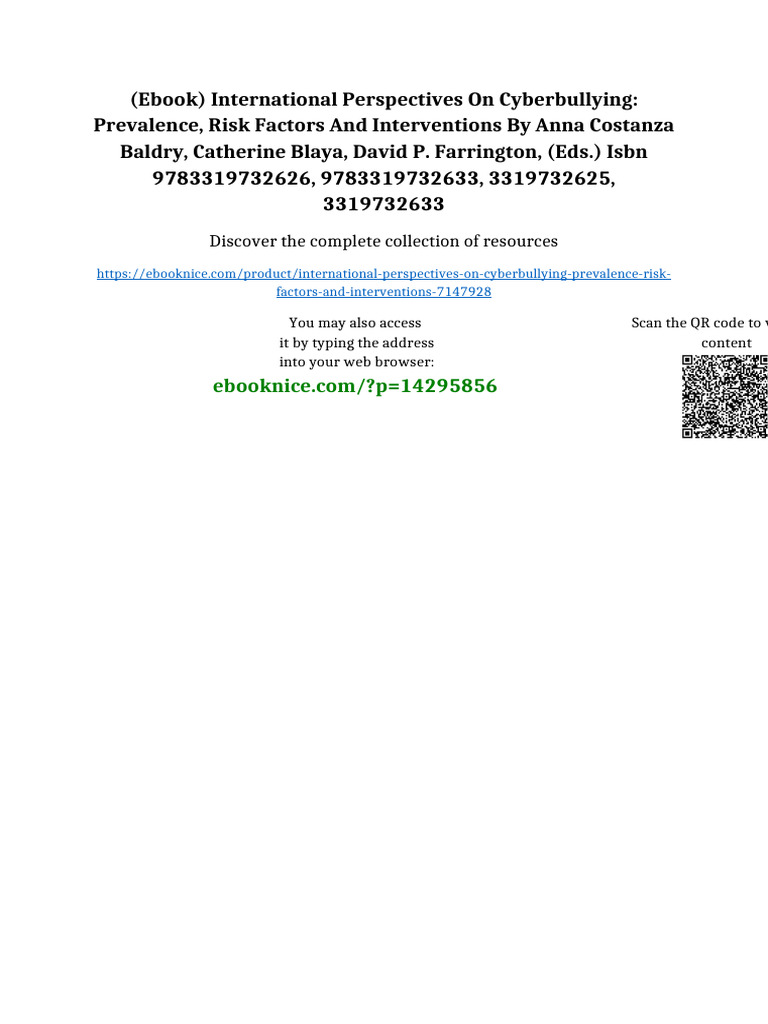 (Ebook) International Perspectives on Cyberbullying: Prevalence, Risk ...