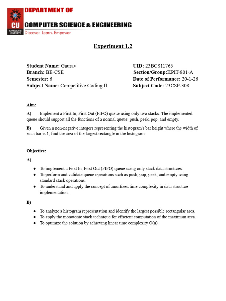 CC 1.2 (2) | PDF | Queue (Abstract Data Type) | Software Engineering