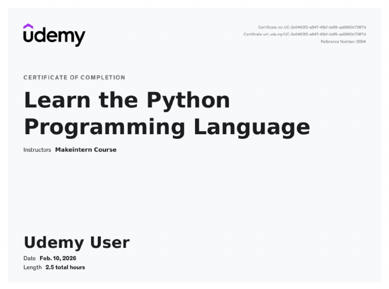 Certificte of Learing Python (25B11CS725 - CSE-5) | PDF