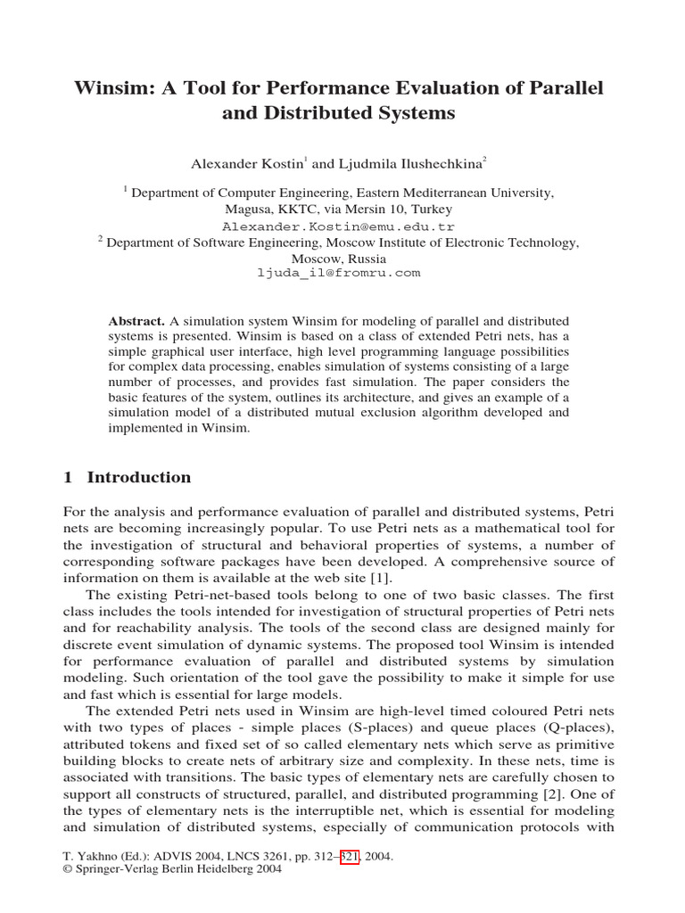 Winsim: A Tool for Performance Evaluation of Parallel and Distributed ...