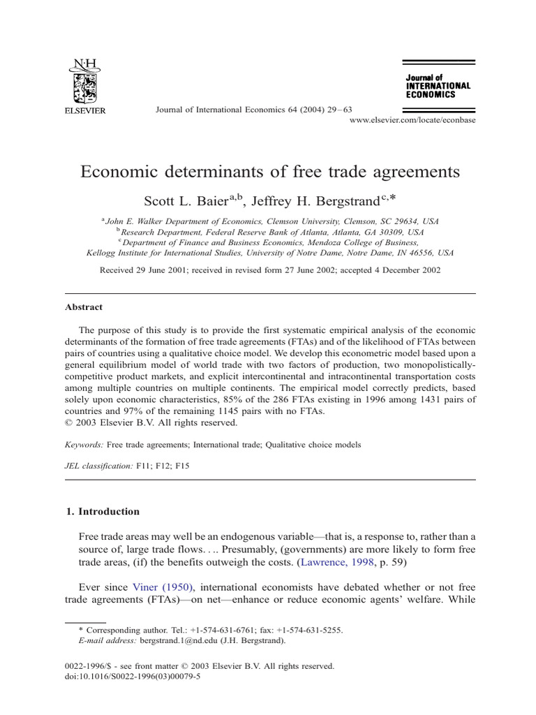 Economic Determinants of Free Trade Agreements | PDF | Economics ...