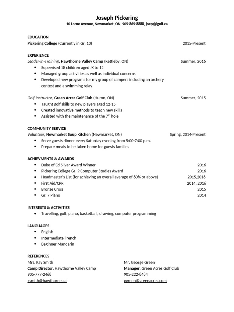 Sample Resume - Joe Pickering (1) | PDF