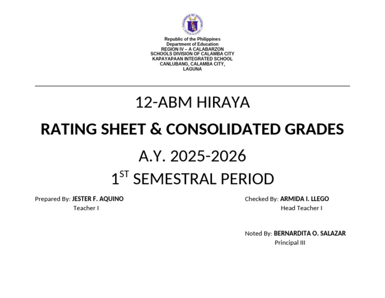 Template For Class Record Front Page | PDF
