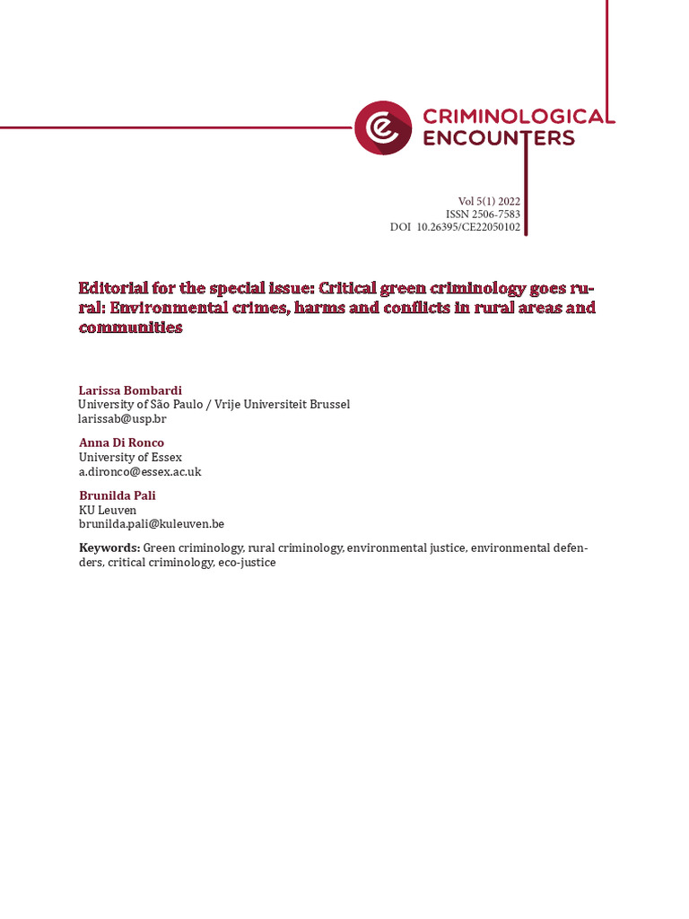 Editorial For The Special Issue: Critical Green Criminology Goes Ru ...