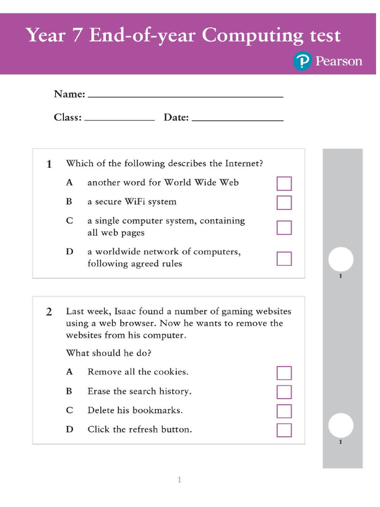 ILS Computing Y7 - End of Year Test - Set 2 | PDF