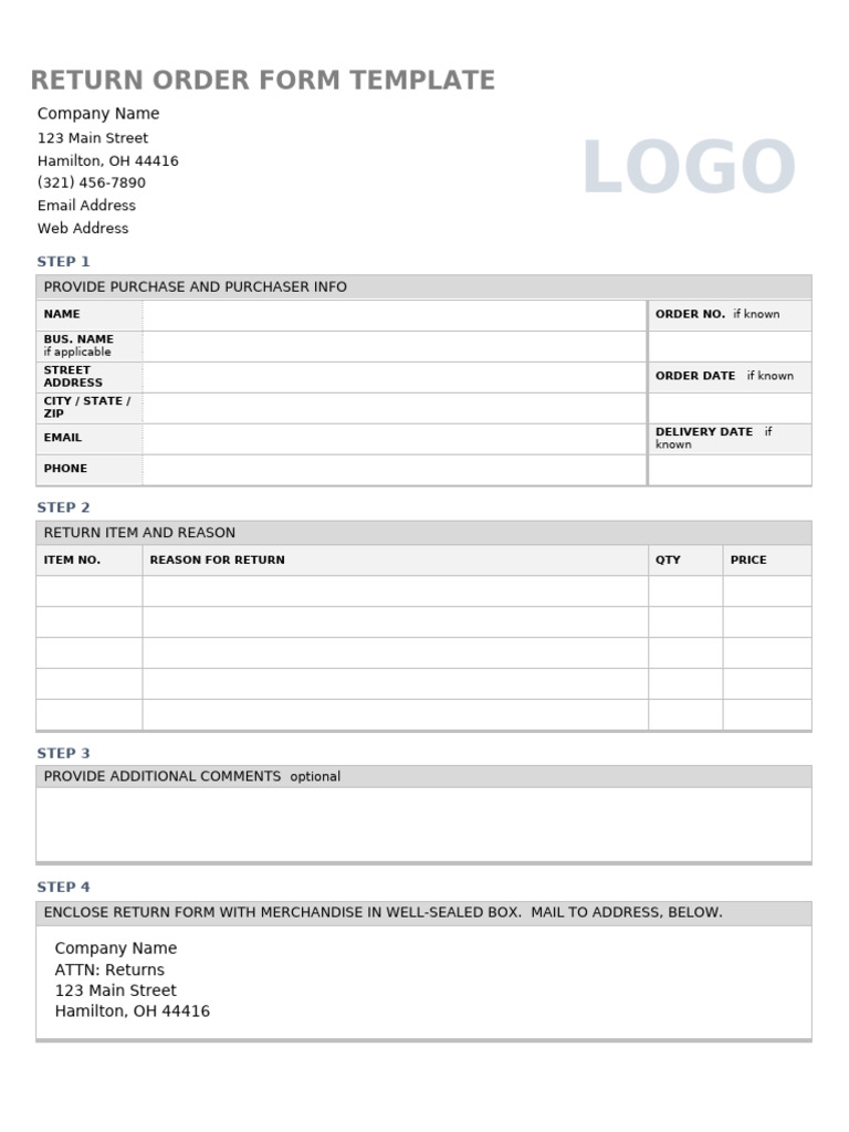 Return Order Form Template | PDF | Receipt | Business