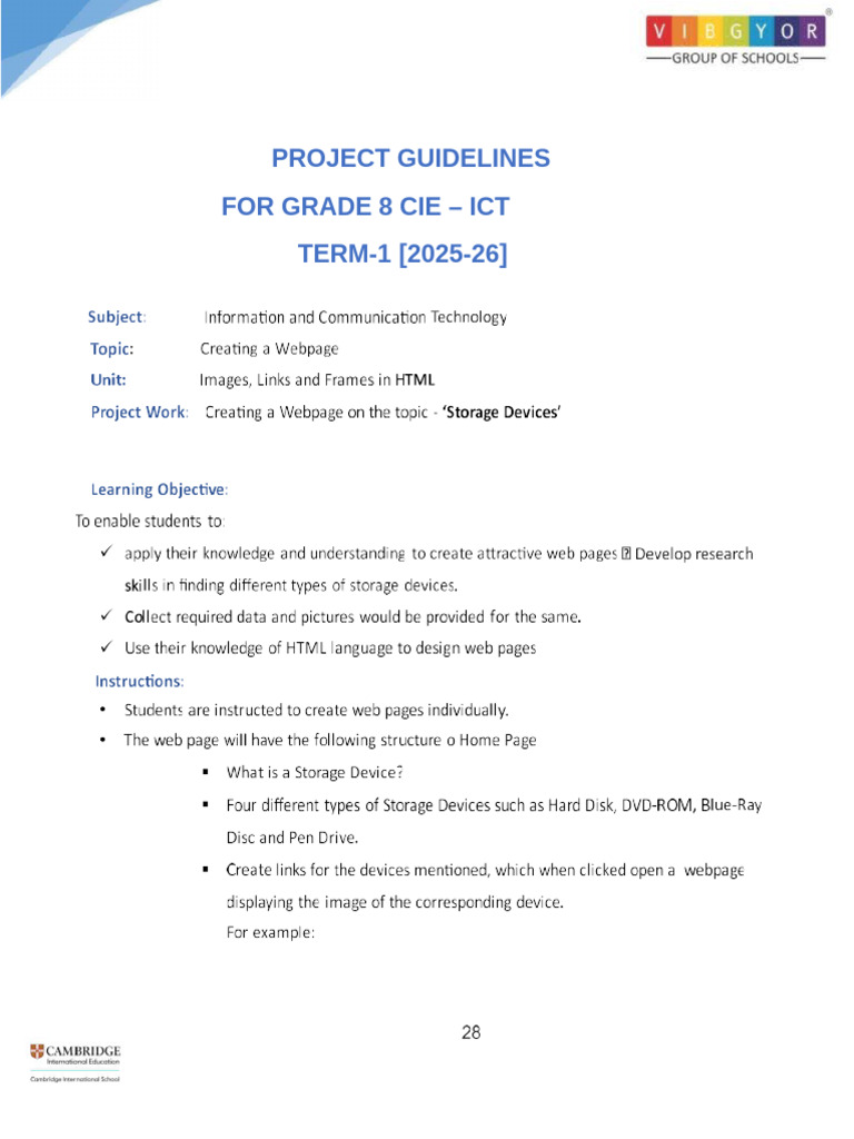 Project Guidelines For Grade 8 Cie - Ict TERM-1 (2025-26) | PDF