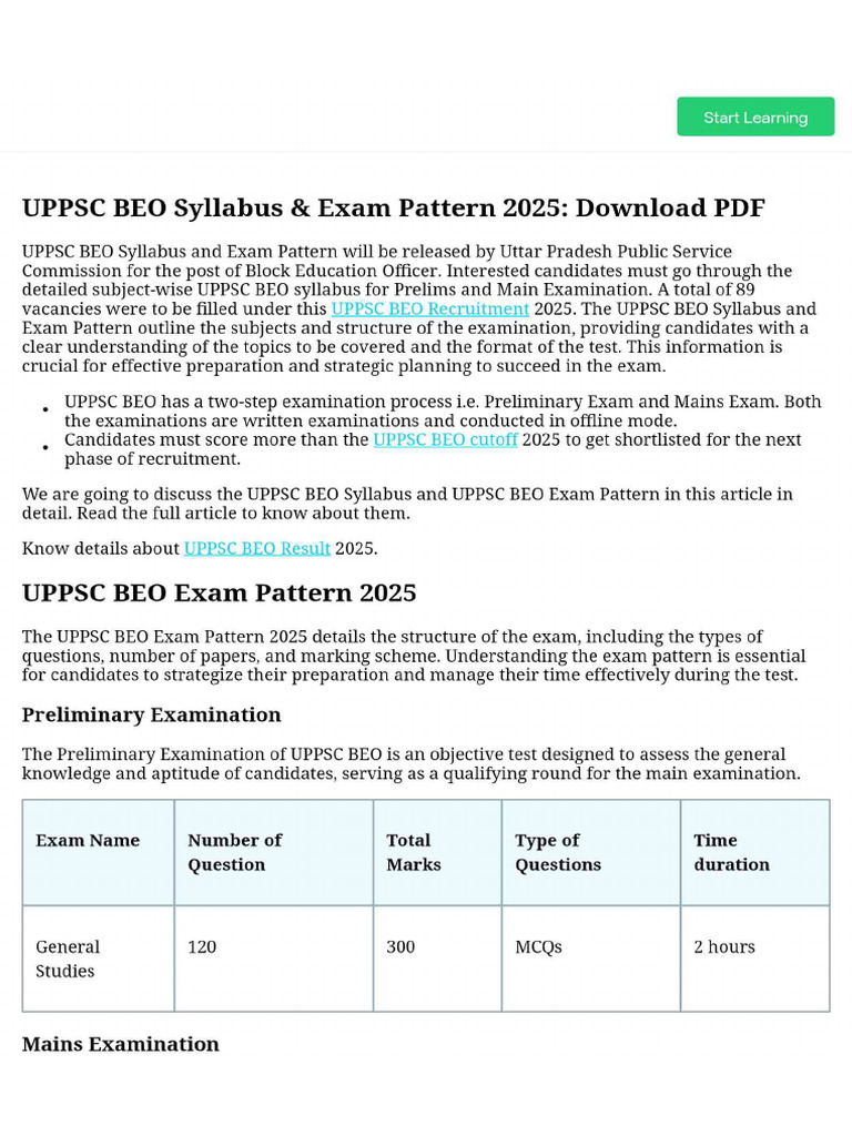 UPPSC BEO Syllabus & Exam Pattern 2025_ Download PDF | PDF