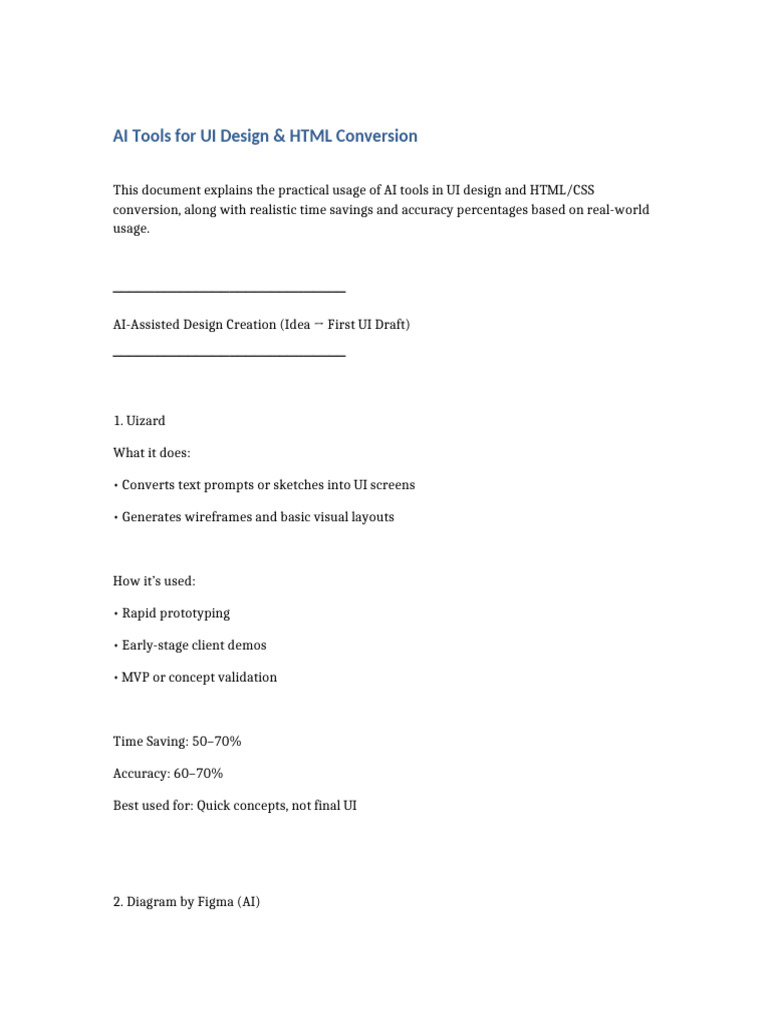 AI Tools UI Design HTML Conversion | PDF | Page Layout | Software ...