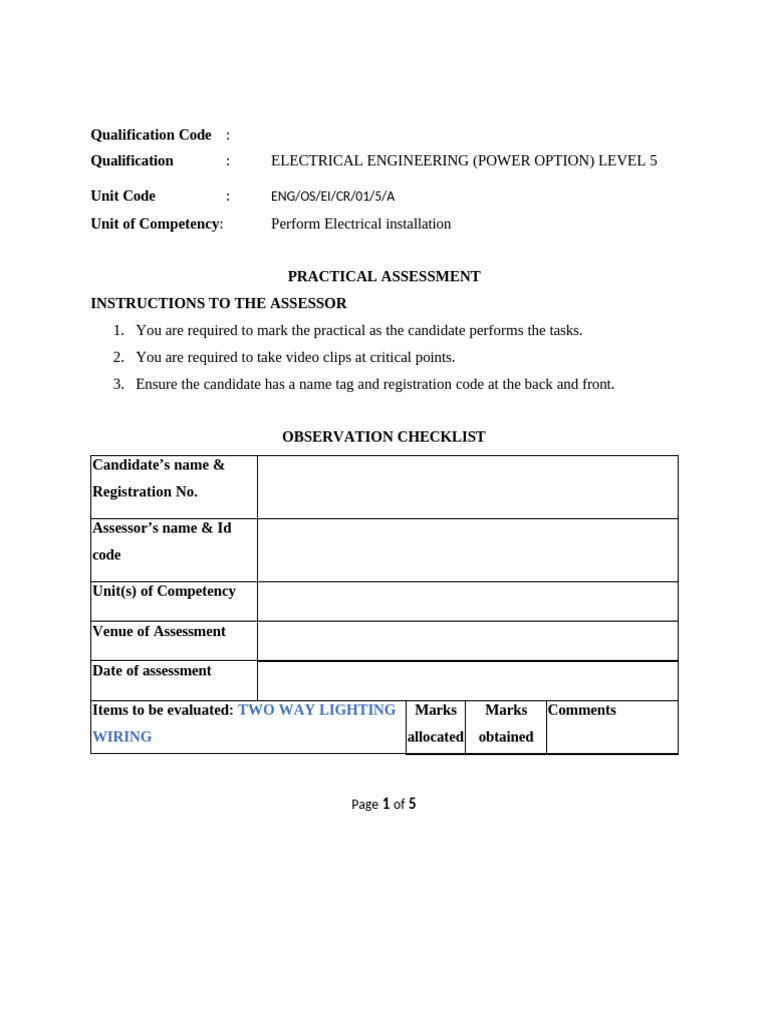 Checklist For Electrical Installation Assessment Cee 239 | PDF ...