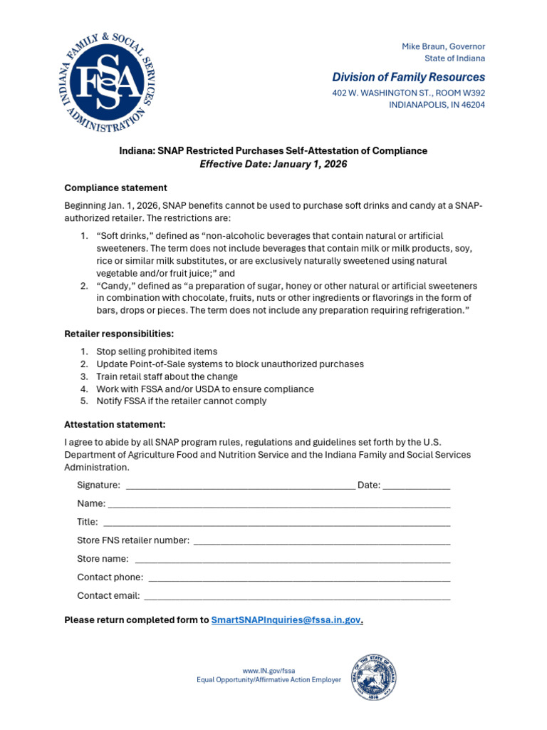 SNAP Restricted Purchases Self Attestation of Compliance Form | PDF ...
