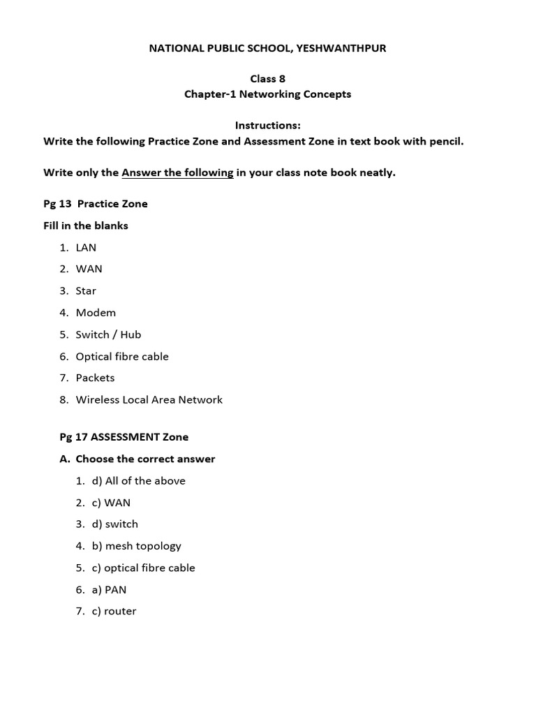 Class 8 Chapter-1 Notes | PDF | Computer Network | Coaxial Cable