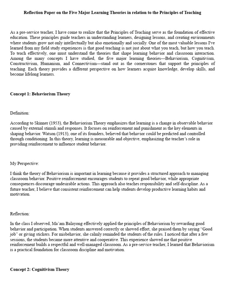 Reflection Paper Learning Theories With Introduction - Docx 20251029 ...