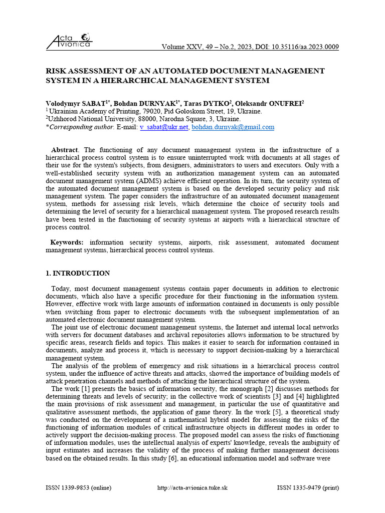 Risk Assessment of An Automated Document Managemen | PDF | Computer ...