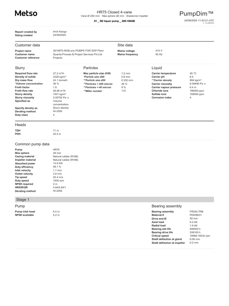 Summary - 3610875-In - Slurry Pumps For Sop Plant | PDF | Density | Pump