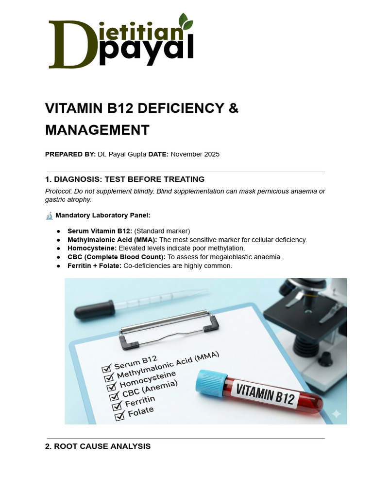 Vitamin b12 Deficiency & Management | PDF