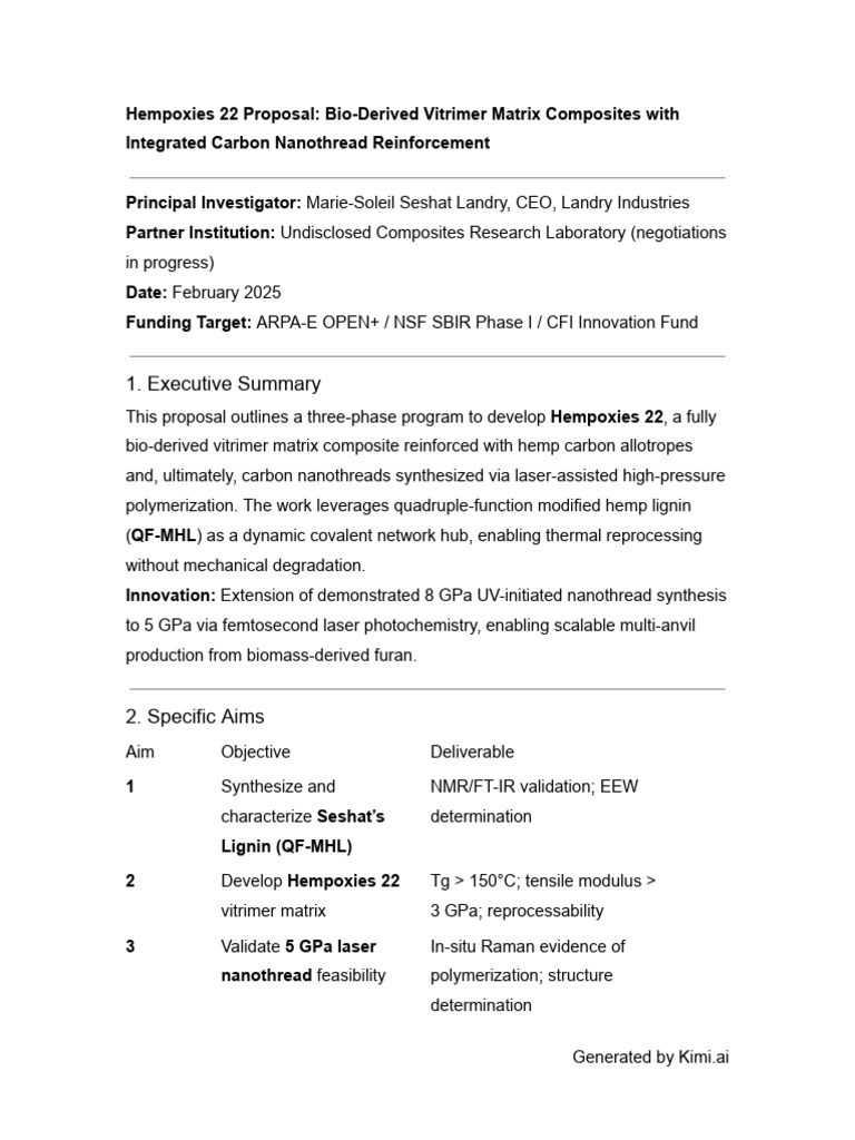 Hempoxies 22 Proposal: Bio-Derived Vitrimer Matrix Composites With ...