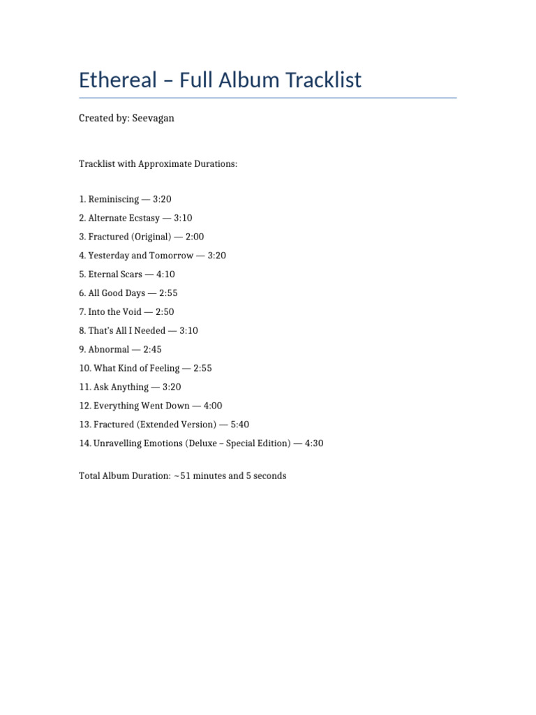 Ethereal Full Album Tracklist | PDF