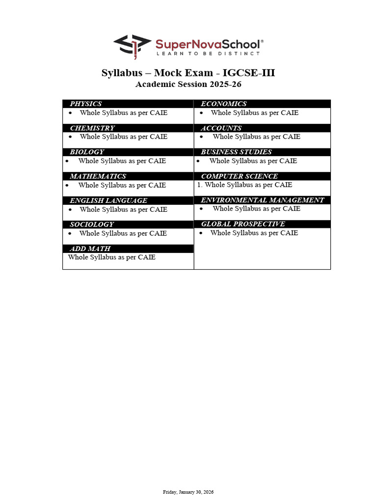 IG-III-Mock Exam Syllabus 2026 | PDF