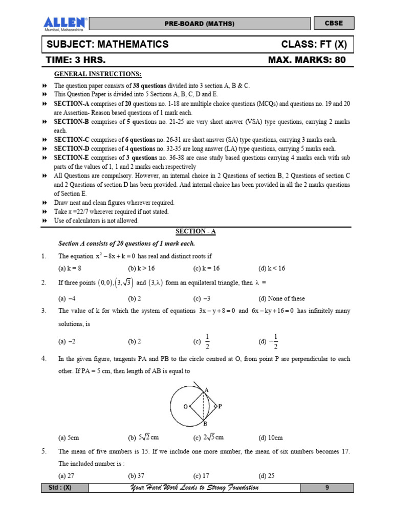 Cbse 10 Maths Sample Paper Set1 | PDF | Mathematics