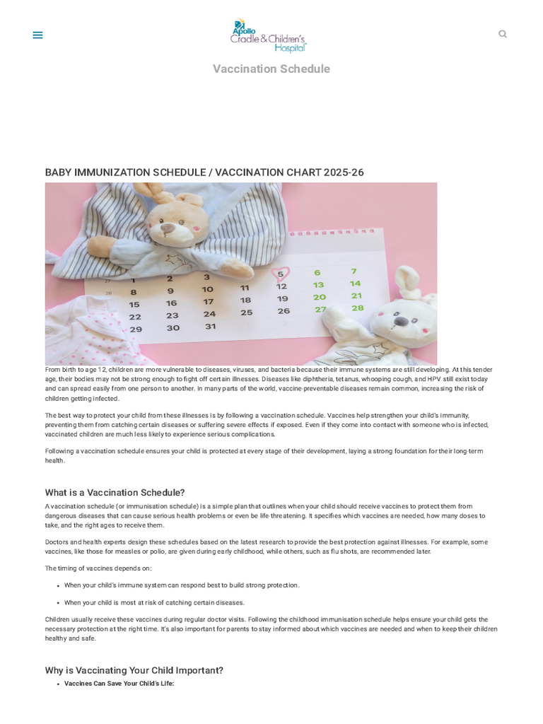 Baby Immunization Schedule 2025 - 26 & Vaccination Chart - Apollo ...