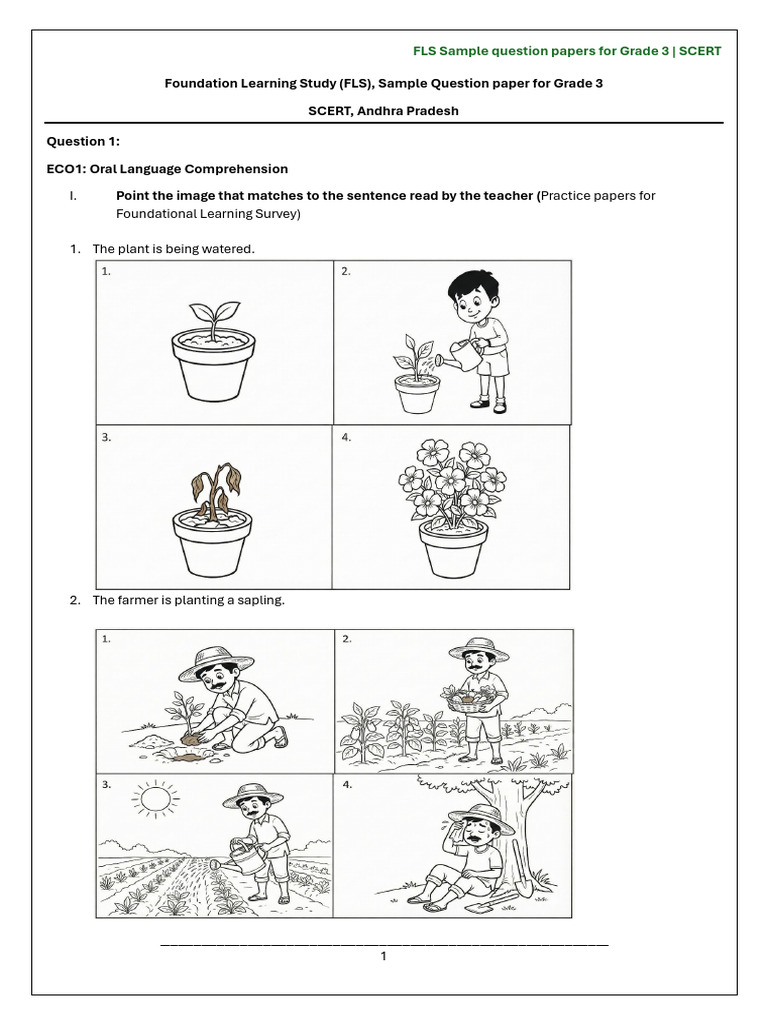 FLS-Sample Questions Papers For Grade 3-Telugu, English and Math | PDF