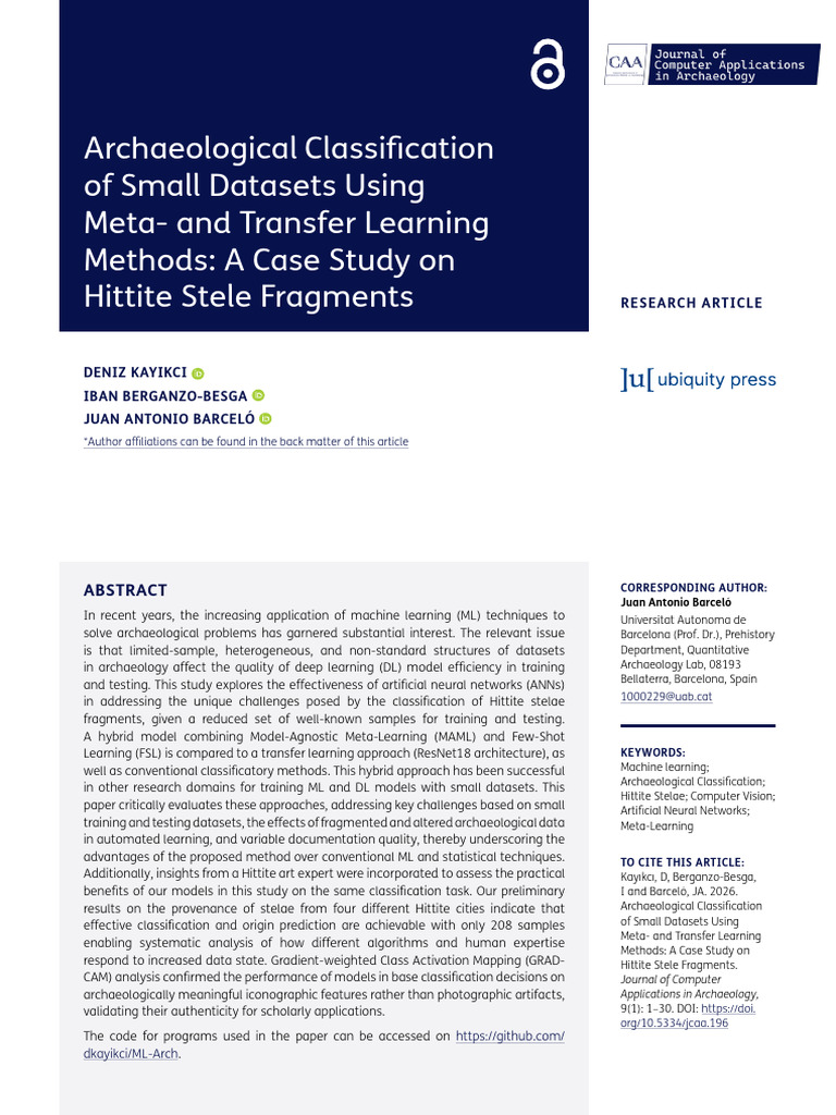 Archaeological Classification of Small Datasets Using Meta - and ...