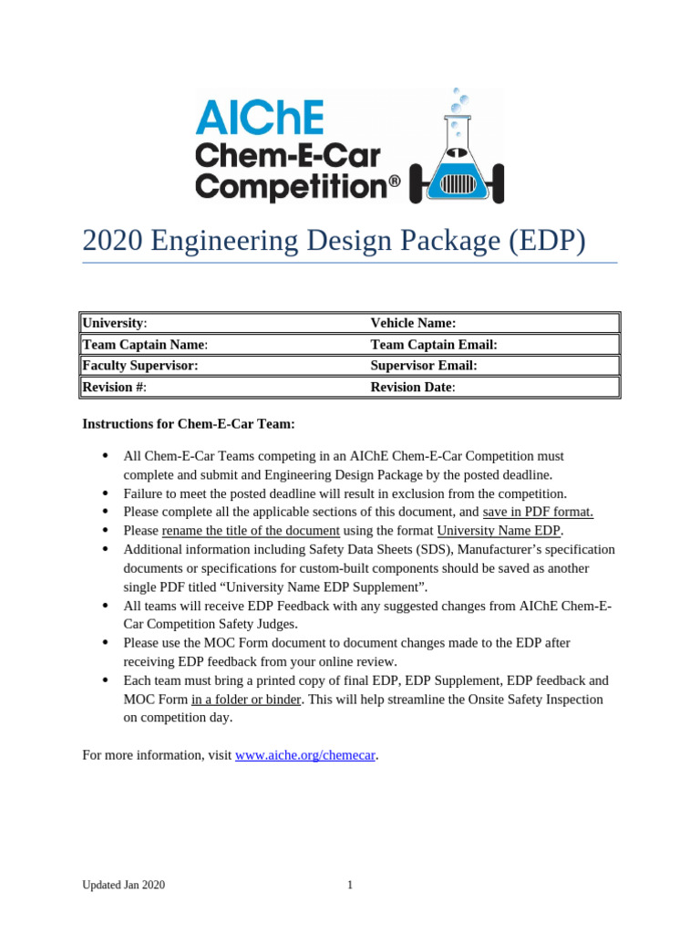 Chem E Car EDP Document 2020 | PDF | Personal Protective Equipment ...