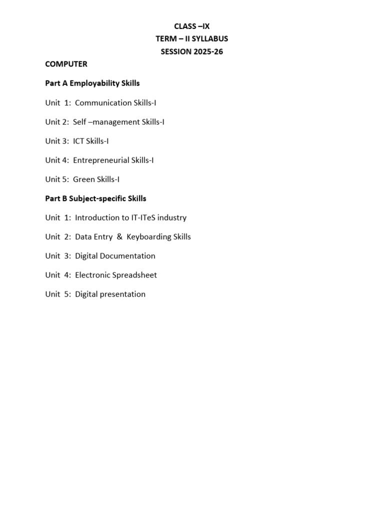 Class 9 Computer Syllabus | PDF