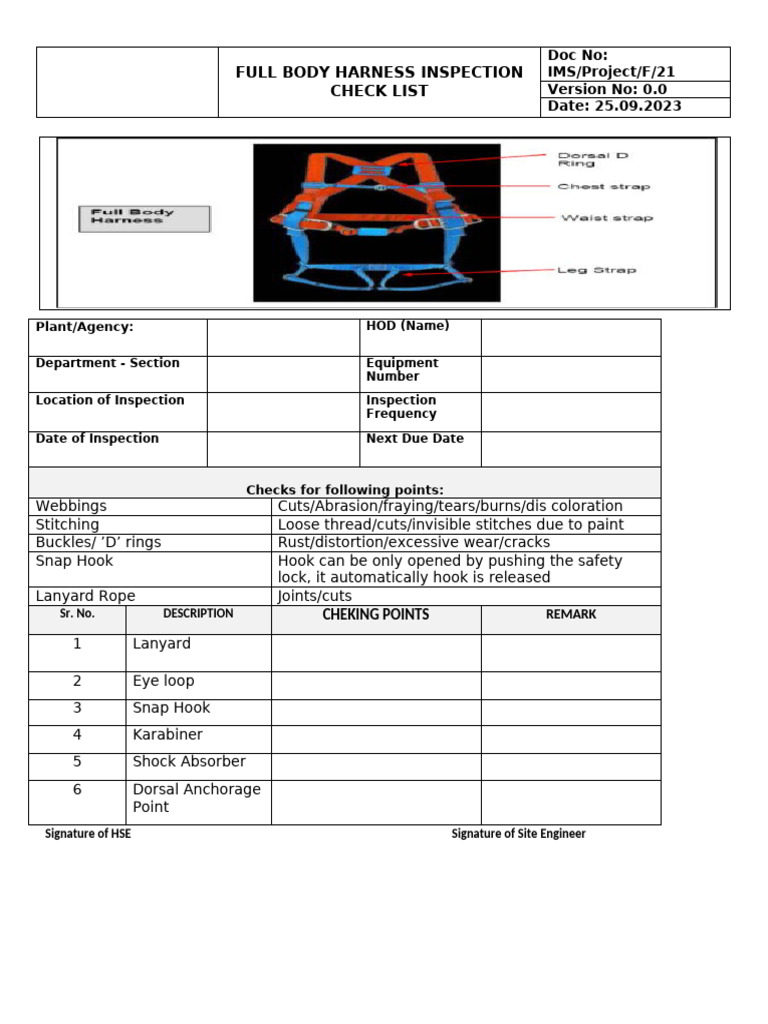 Ims - Project - F - 21 - Inspection Check List For Full Body Harness-2 ...