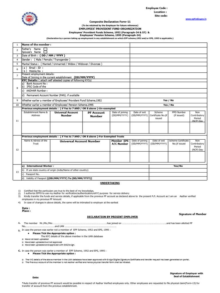 PF New FORM11 (Declaration) (1) | PDF