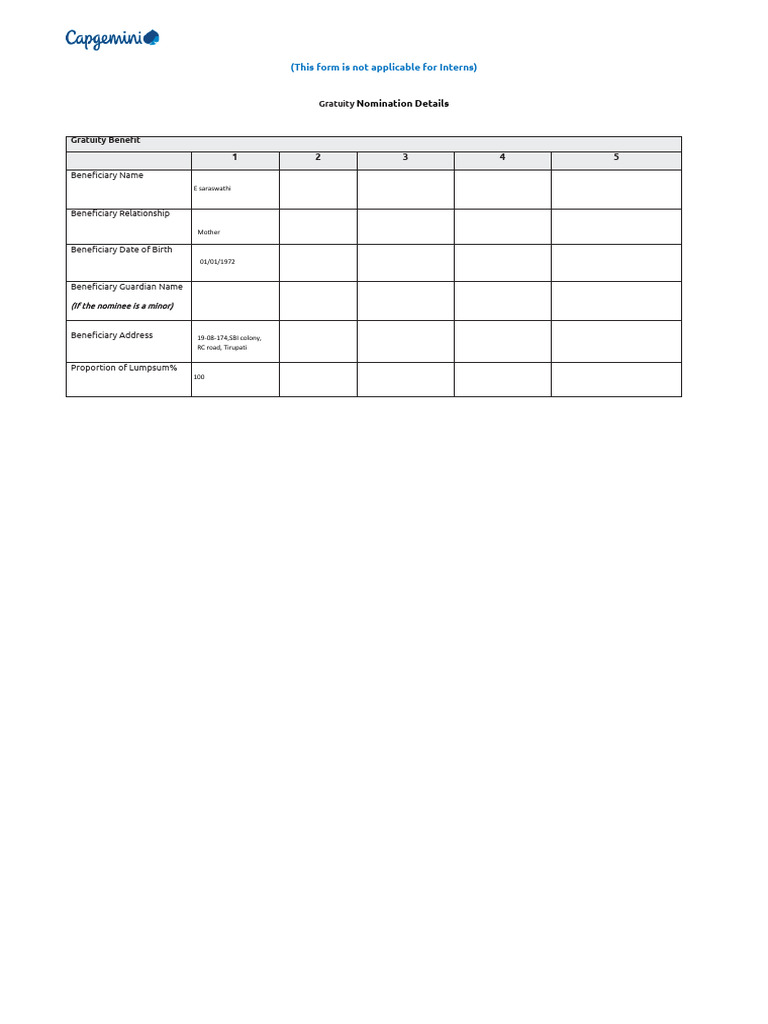 CG Gratuity Form F | PDF