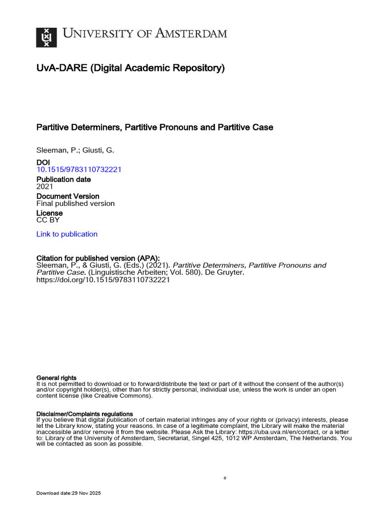 Partitive Determiners, Partitive Pronouns and Partitive Case 10.1515 ...