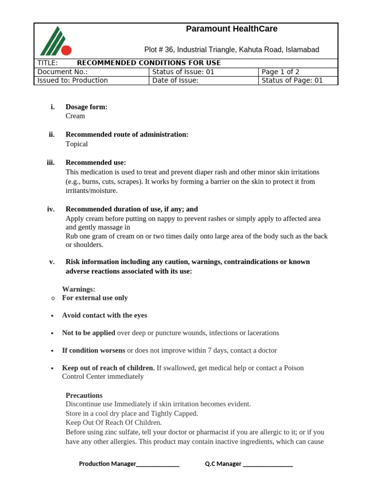 Recommended Conditions For Use | PDF | Dermatitis | Allergy