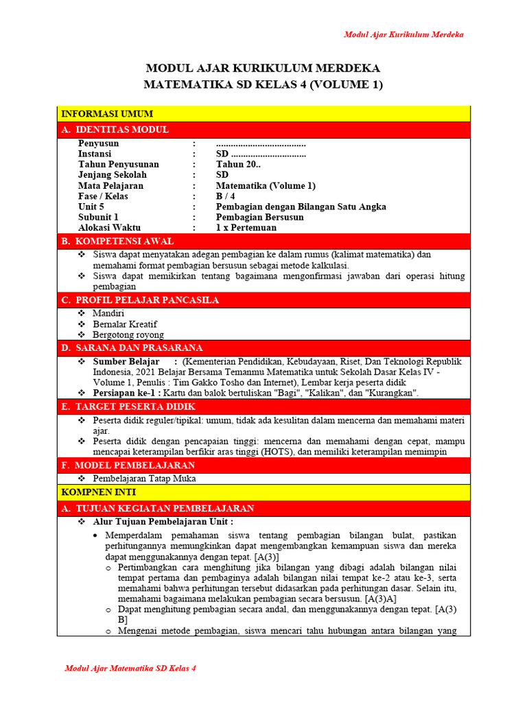 Modul Ajar MTK Unit 5 | PDF