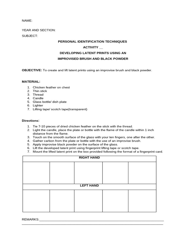 Activity Developing Latent Prints Using An | PDF