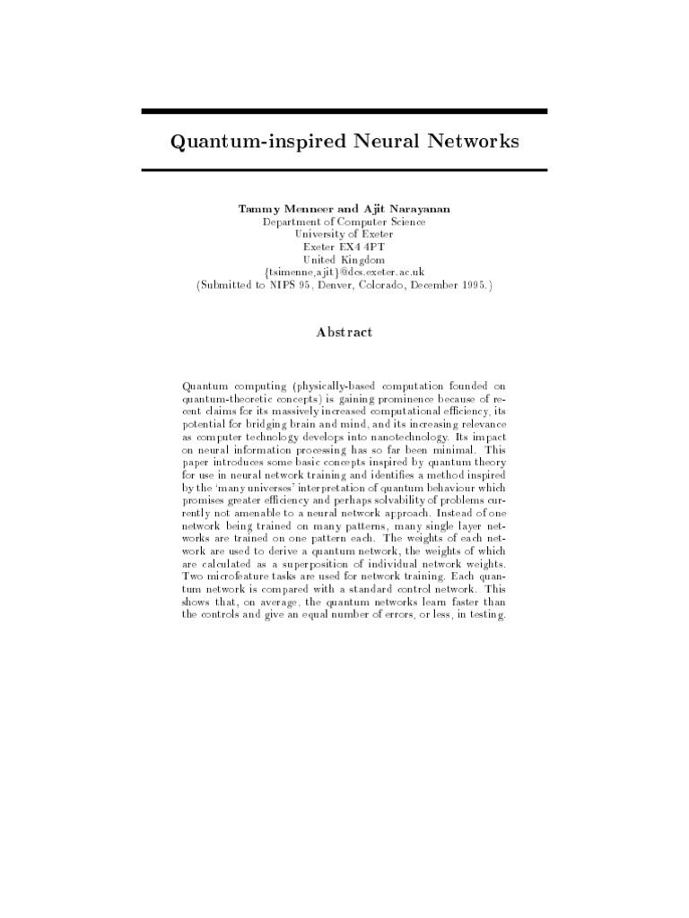 Quantum Inspired Neural Networks 1995 | PDF | Physics | Theoretical Physics