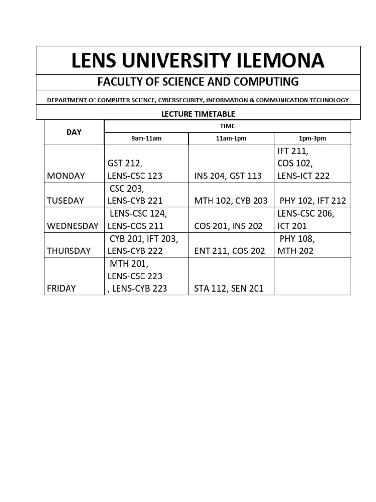 University Tentative Lecture Timetable 2026 A | PDF | Information ...