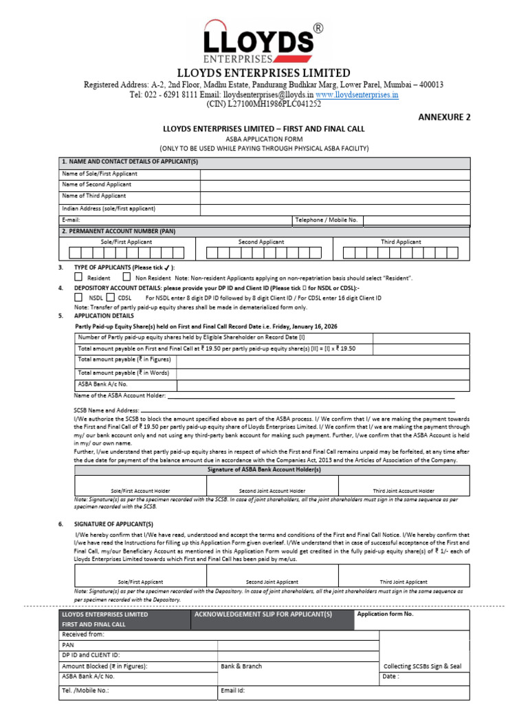 Annexure 2 - Asba Application Form | PDF | Equity (Finance) | Economy ...