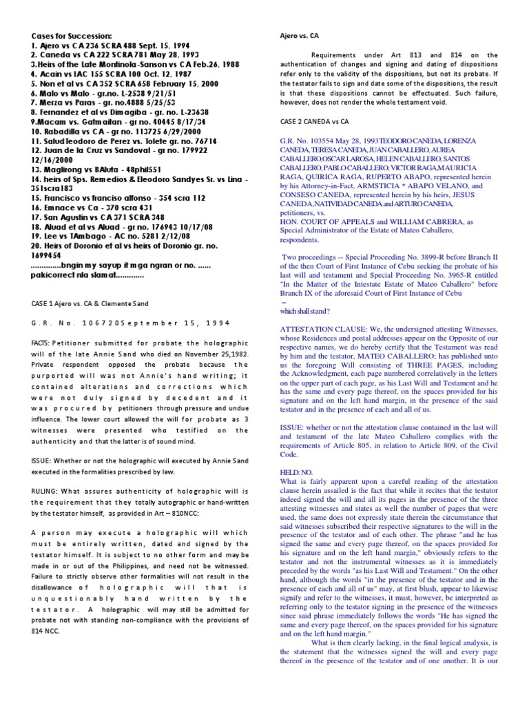 Cases For Succession PDF Will And Testament Probate