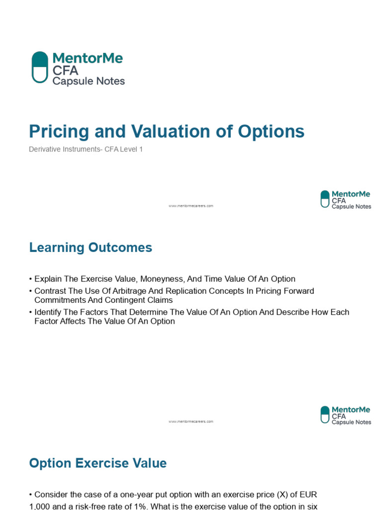 8pricing and Valuation of Options | PDF | Option (Finance) | Put Option
