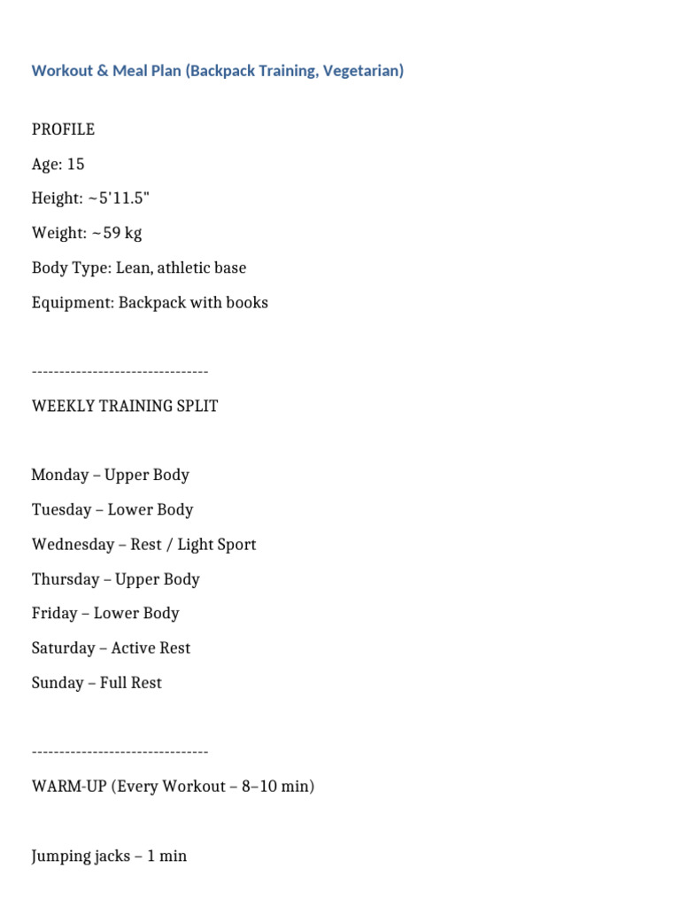 Workout and Meal Plan | PDF