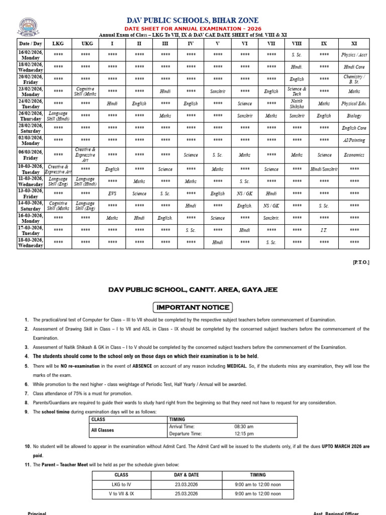 Date Sheet of Annual Exam 2024 SCH - 1 | PDF