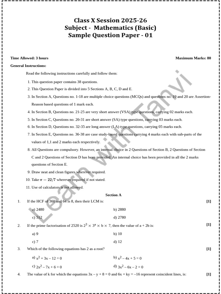 S20 - Maths Sample Paper - Learn With Tanvi-1-6 | PDF | Chess Theory ...