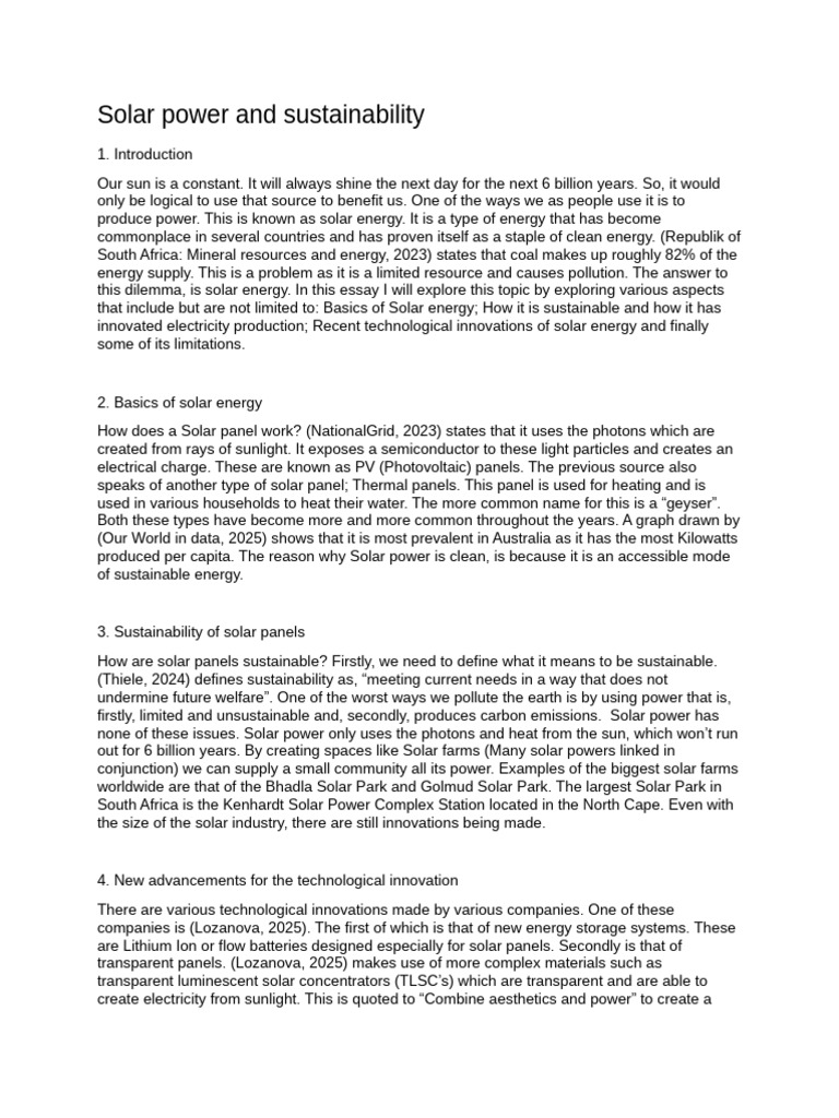 Solar Power and Sustainability FInal | PDF | Solar Power | Photovoltaics