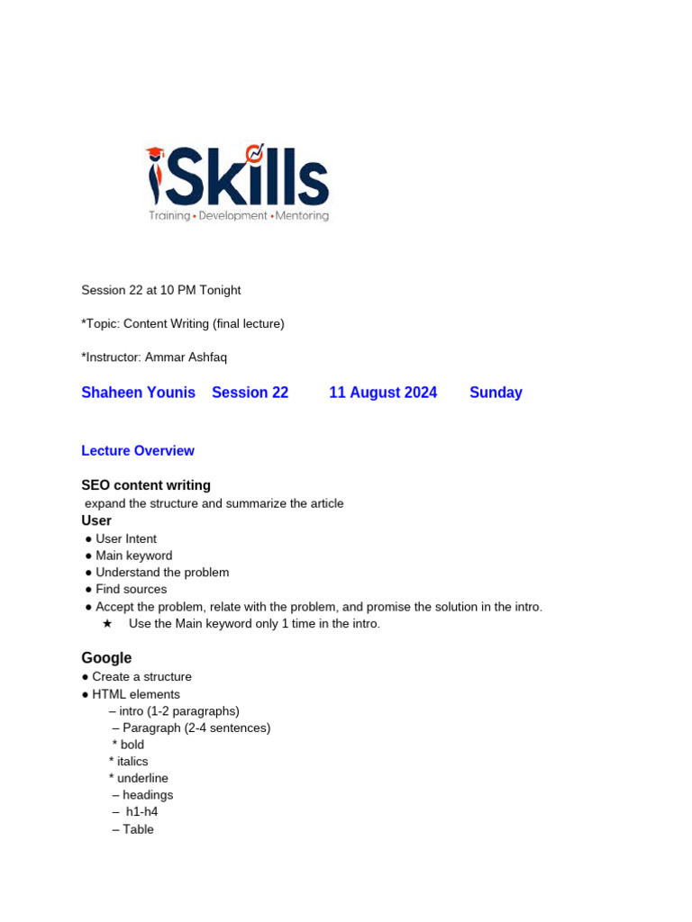 Session 22 Final Content Writing | PDF | Search Engine Optimization ...