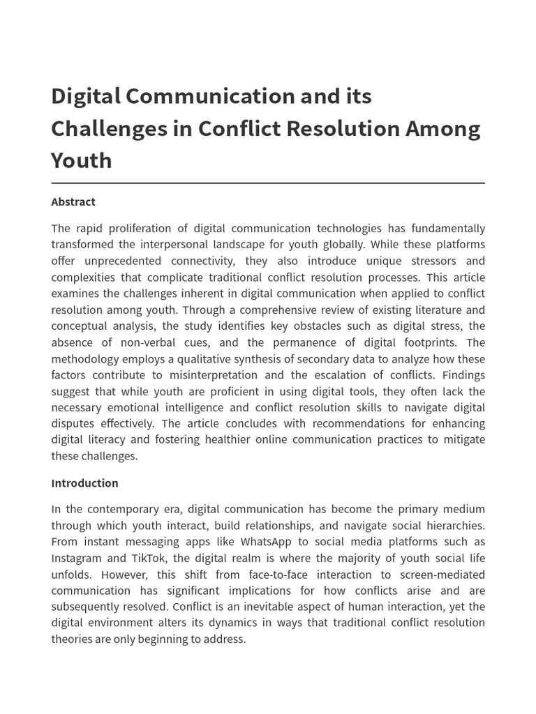 Digital Communication Conflict Resolution Youth | PDF | Communication ...