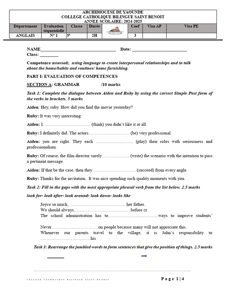 1st Evaluation 5e 2025 | PDF